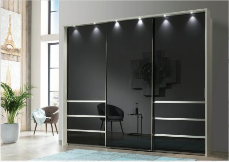 Schwebetürenschrank Glasfront schwarz 300cm breit Z19873-1