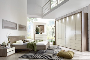 Schlafzimmer Eiche-sägegrau Glasfront Z22061